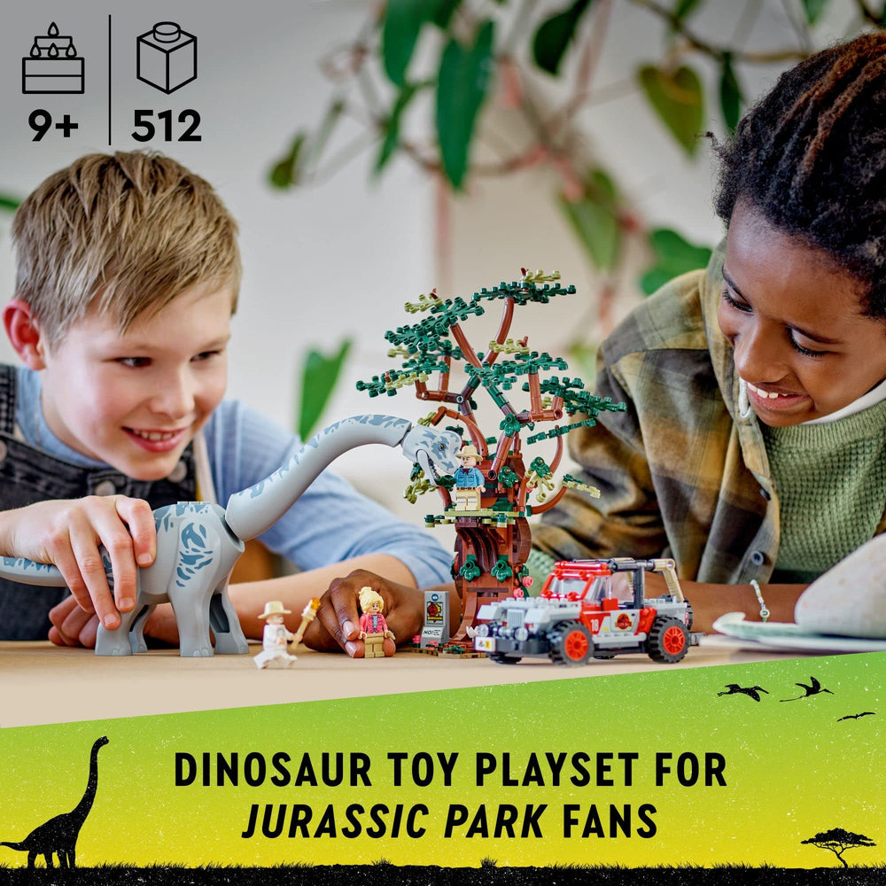 LEGO Jurassic World tree with viewing platform invites interactive feeding play with the Brachiosaurus.