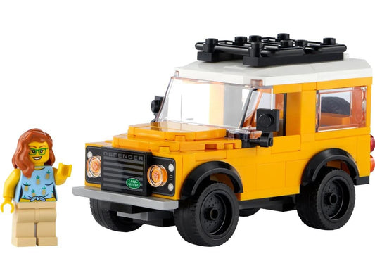 LEGO Land Rover Classic Defender with roof rack for authentic display and play.