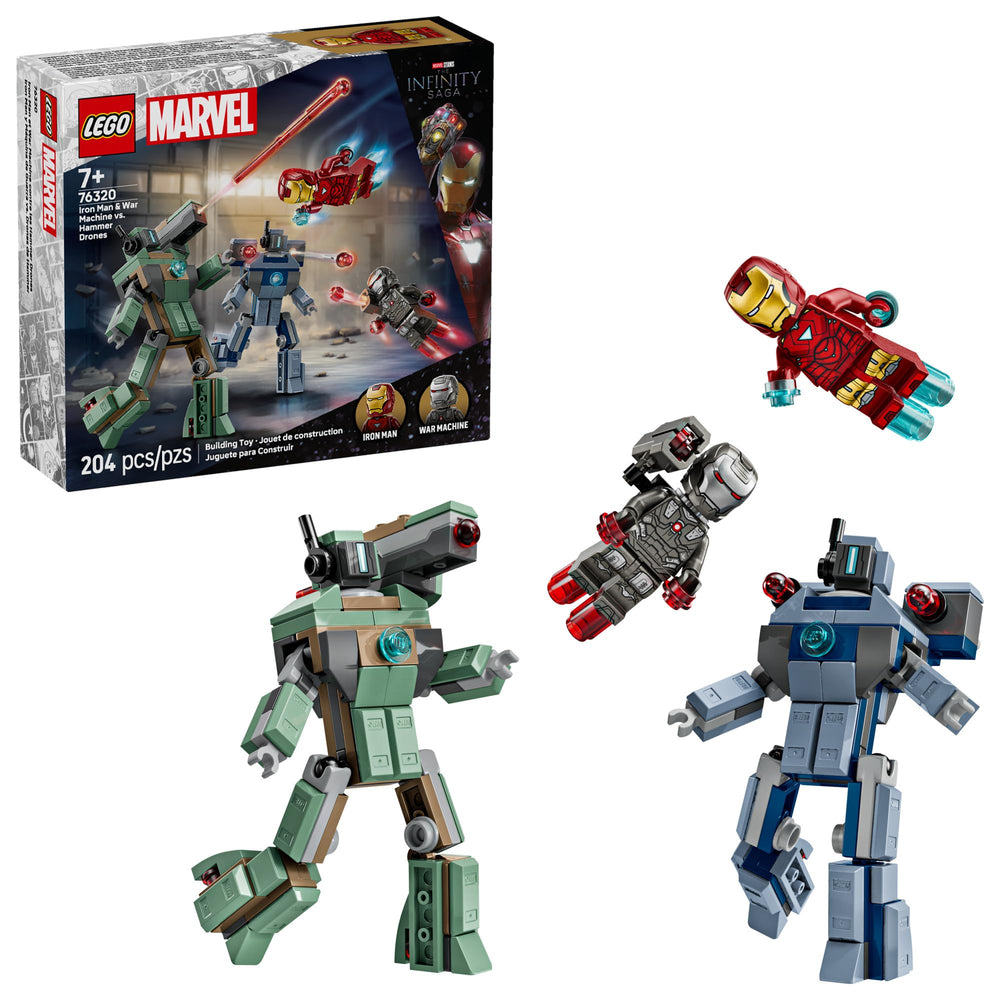 LEGO Marvel Iron Man & War Machine vs Hammer Drones buildable battle scene for imaginative play