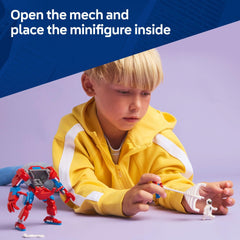 LEGO Marvel mech posable arms and legs enable dynamic action sequences.