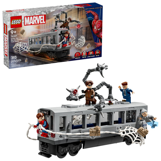 LEGO Marvel Spider-Man subway train scene for dynamic imaginative play