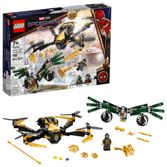 LEGO Marvel Spider-Man’s Drone Duel drone in flight with four rotors for dynamic aerial play