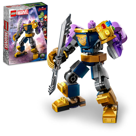 LEGO Marvel Thanos Mech Armor front view for poseable play and display