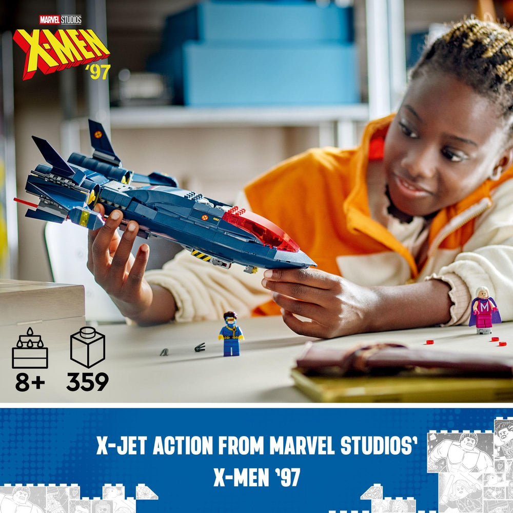 LEGO Marvel X-Men X-Jet side stud shooters add dynamic action during play.