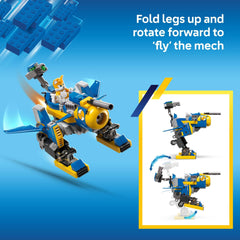 LEGO folding mech legs demonstrate rapid walking-to-flying transformation.