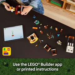 LEGO Minecraft disc shooter and exploding fountain add dynamic play moments.
