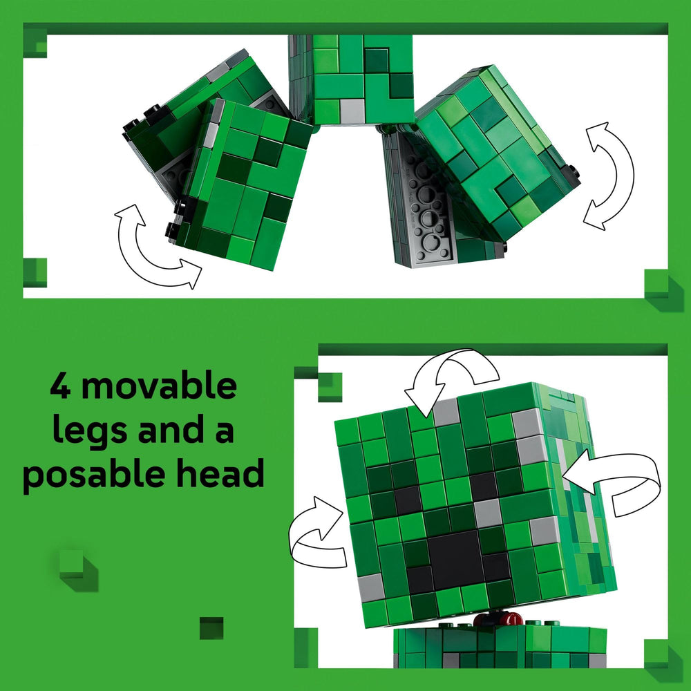 LEGO Minecraft Creeper hidden compartment houses first-version minifigure and TNT element.