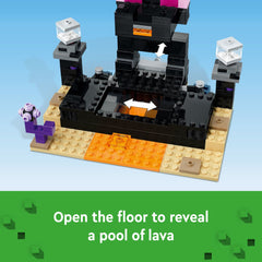 LEGO Minecraft End Arena movable floor reveals a lava pool during battles.