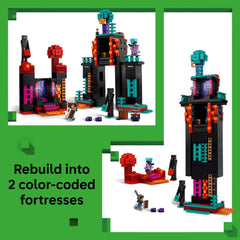LEGO Minecraft Enderman Tower interior shows crafting table setup for pretend builds.