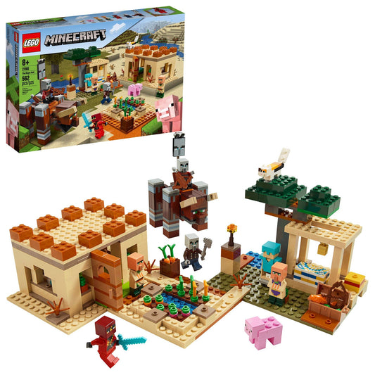 LEGO Minecraft The Illager Raid desert house scene boosts imaginative battles.