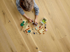 LEGO Minecraft Kai figure leads villager rescue and defense scenes.