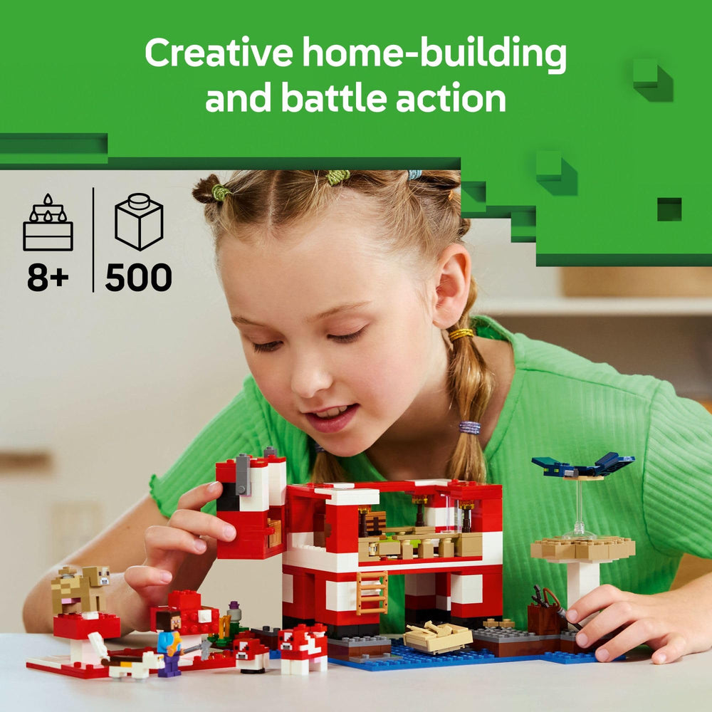 LEGO Minecraft red mooshroom with tiny farm build for farming fun.