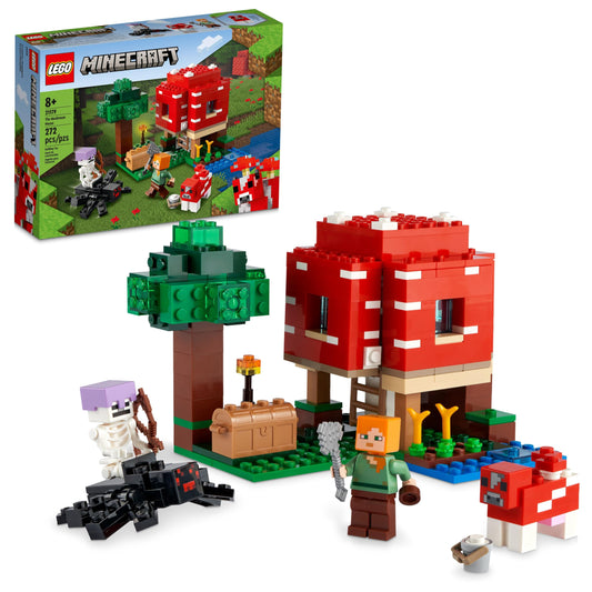 LEGO Minecraft Mushroom House front view highlighting immersive brick-built design for imaginative play.