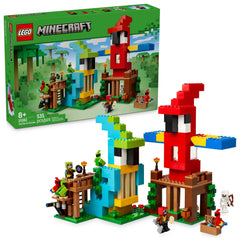 LEGO Minecraft Parrot Houses front view shows two colorful homes for imaginative play.