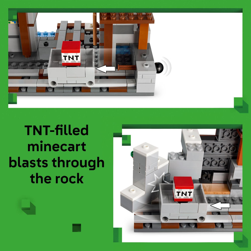 LEGO Minecraft minecart with TNT launcher fuels dynamic action and building adventures.