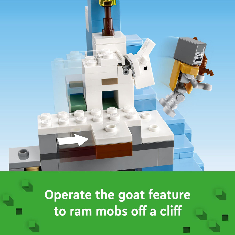 LEGO Minecraft The Frozen Peaks goat-ramming adds interactive defense during climbs