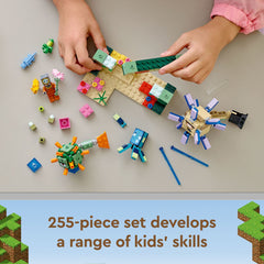 LEGO Minecraft The Guardian Battle axolotls as friendly underwater helpers.
