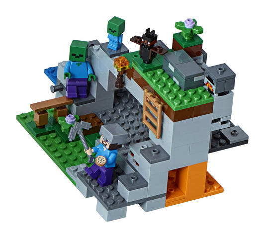 LEGO Minecraft The Zombie Cave 21141 front view encourages immersive, cooperative building adventures.