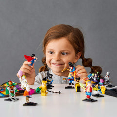 LEGO Minifigures 71026 figure display stand highlights posing options for DC characters.