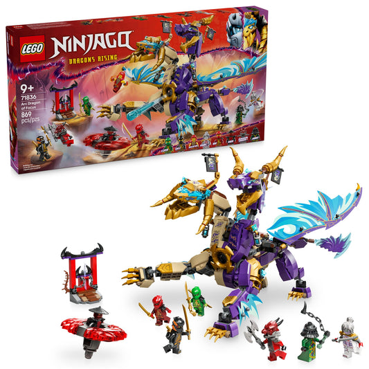LEGO NINJAGO Arc Dragon of Focus with poseable twin heads for epic battles.