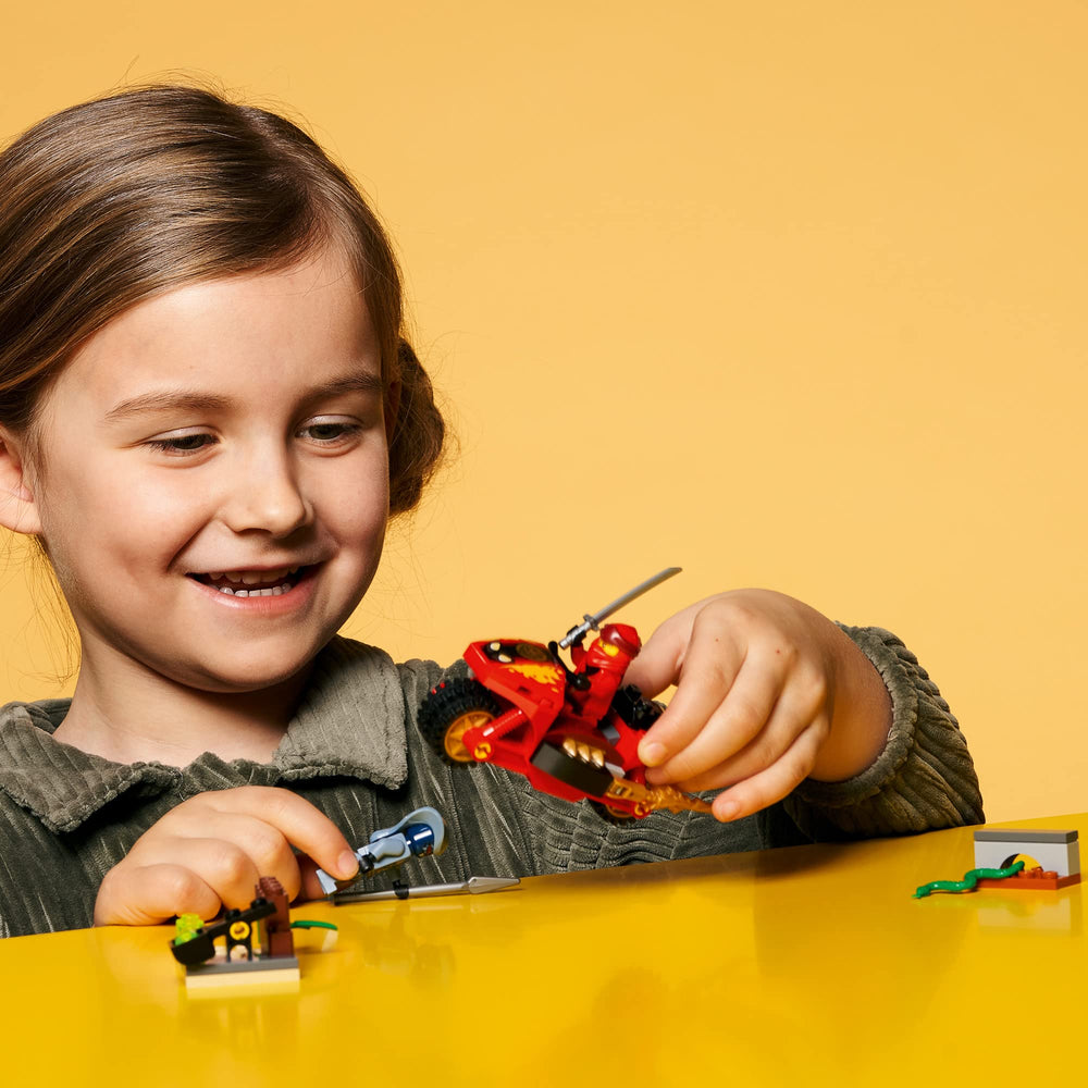 LEGO NINJAGO Kai's Blade Cycle with Rattla snake fuels epic battle pretend play