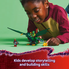 LEGO NINJAGO Lloyd’s Green Forest Dragon: two minifigures expand storytelling play.