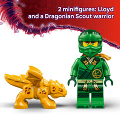 LEGO NINJAGO Lloyd’s Green Forest Dragon: saddle included for riding minifigure adventures.