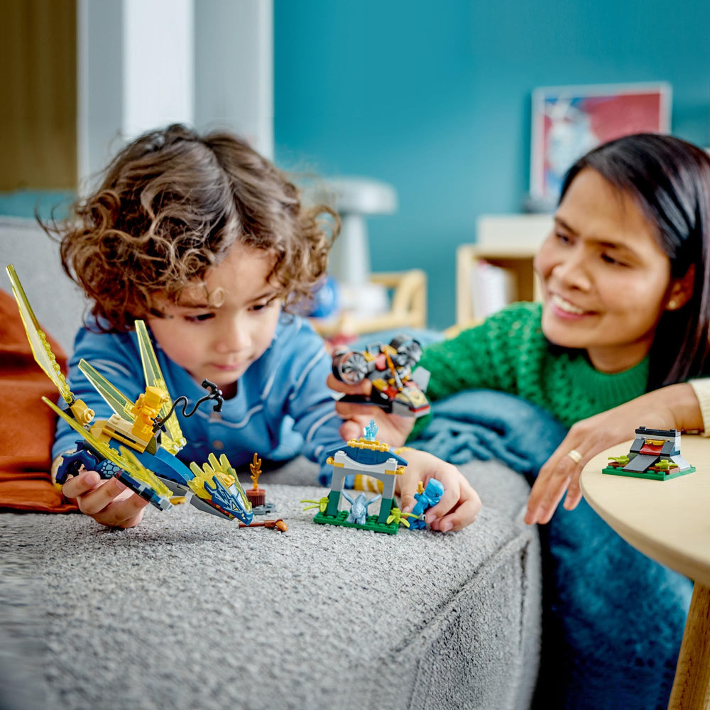 LEGO NINJAGO two dragons in battle sparks imaginative play scenes.