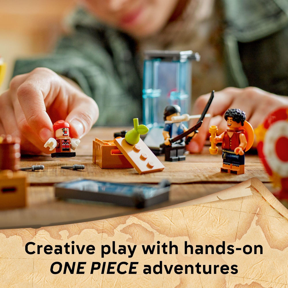 LEGO One Piece Nami minifigure guiding crew through missions