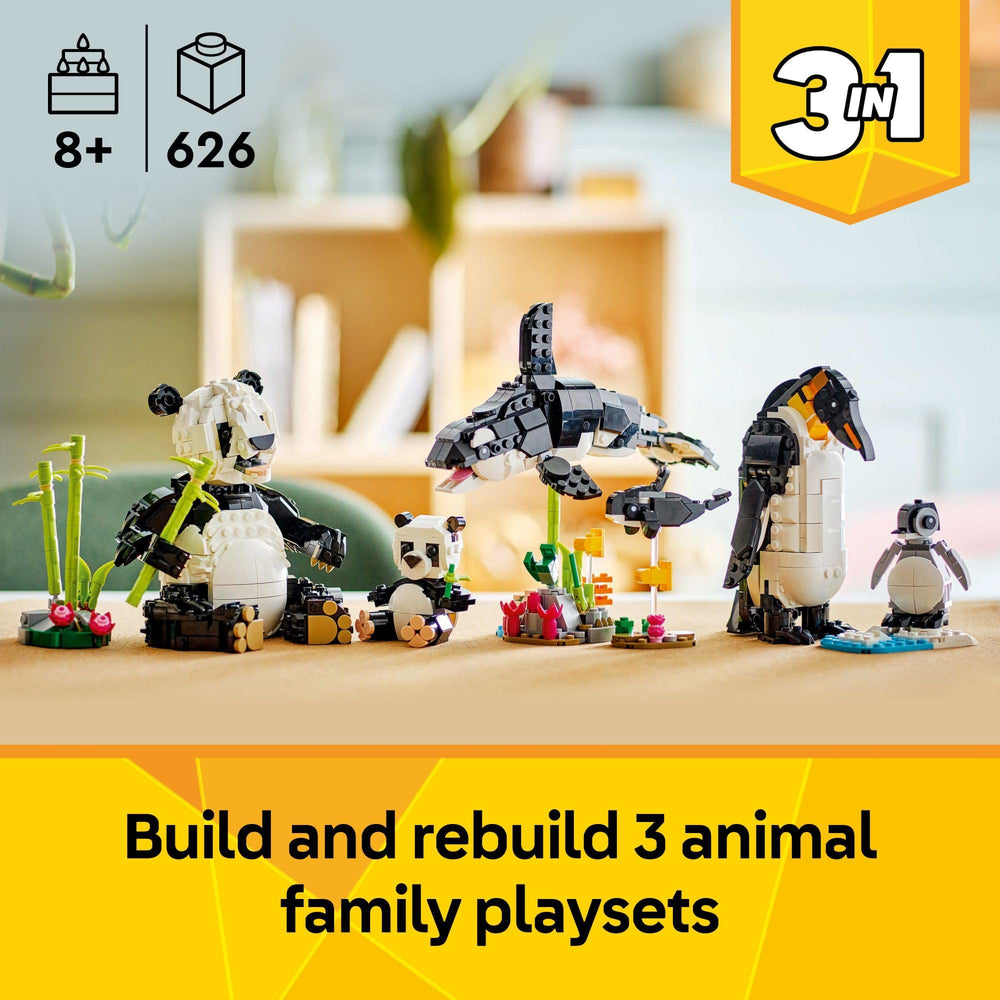 LEGO Creator Panda Family panda cub pose for storytelling and fine motor fun