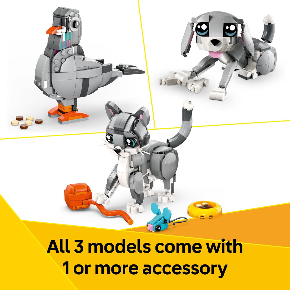 LEGO Creator 3in1 Pigeon figure with breadcrumbs for storytelling.