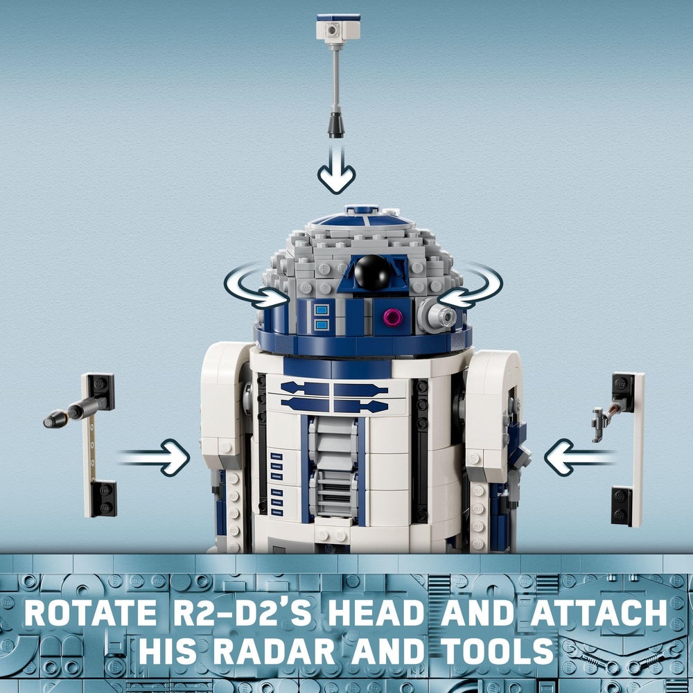 LEGO R2-D2 detachable third leg for enhanced mobility.
