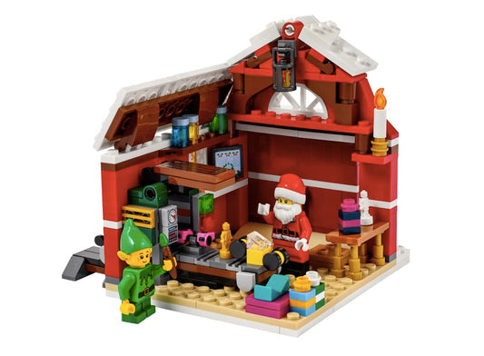 LEGO Santa Claus Workshop 40565 features Santa and elf minifigures for festive storytelling.