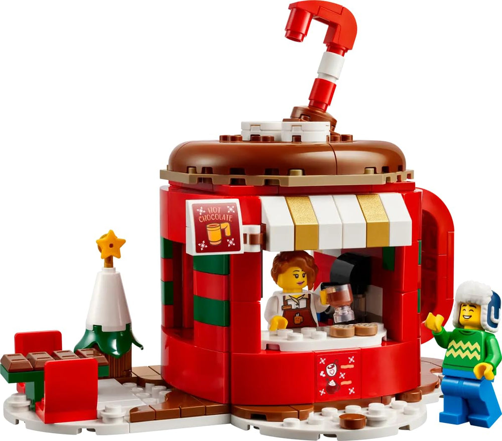 LEGO Seasonal Hot Chocolate Stand 40776 minifigures enhance festive role play.