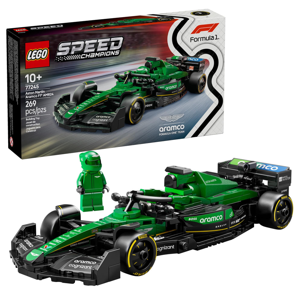 LEGO Speed Champions Aston Martin Aramco F1 AMR24 cockpit detail for immersive racing play