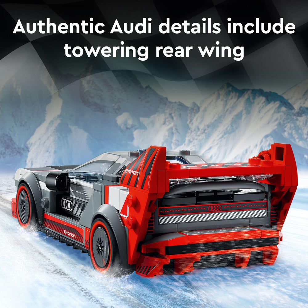 LEGO Speed Champions Audi S1 e-tron quattro race car removable roof for flexible play and display.