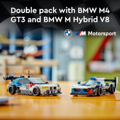 LEGO Speed Champions BMW M Hybrid V8 model with removable roof for dynamic racing action.