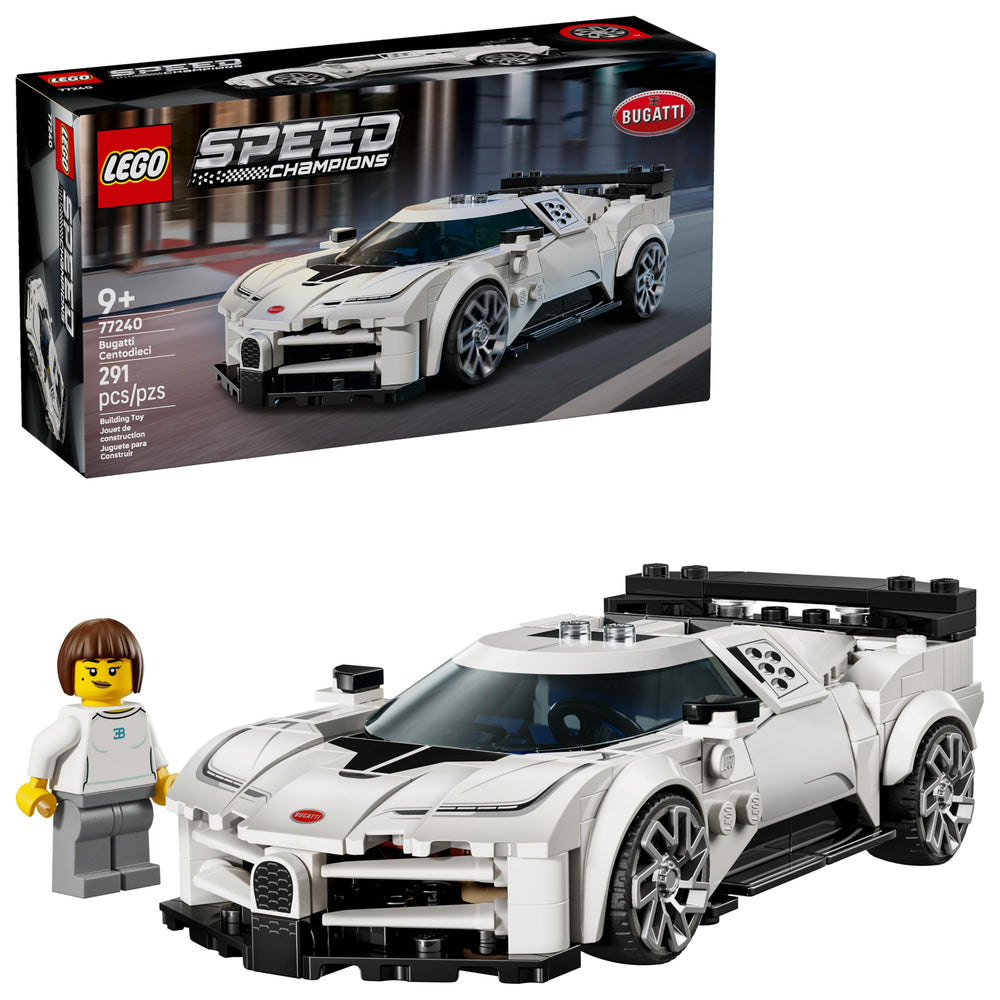 LEGO Speed Champions Bugatti Centodieci front view with authentic details for play