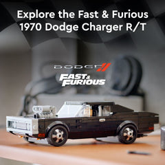 LEGO Speed Champions 1970 Dodge Charger RT engine detail with hood realism.