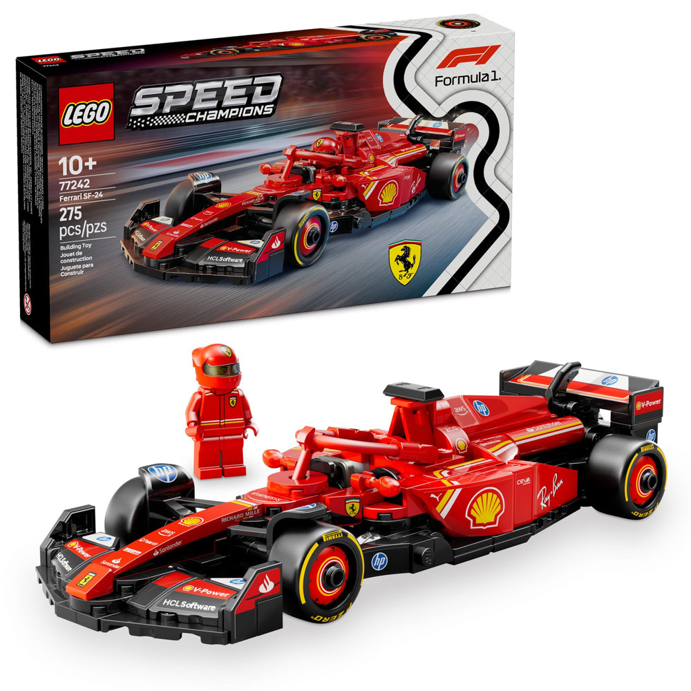 LEGO Speed Champions Ferrari SF-24 F1 race car ready to display or race.