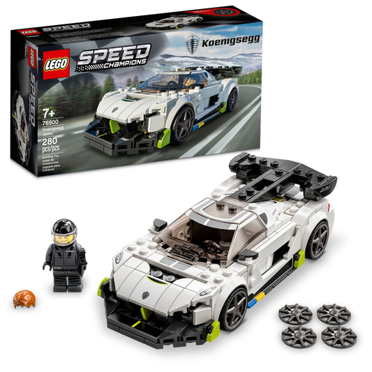 LEGO Speed Champions Koenigsegg Jesko 76900 front view highlights sleek aerodynamics for display and play