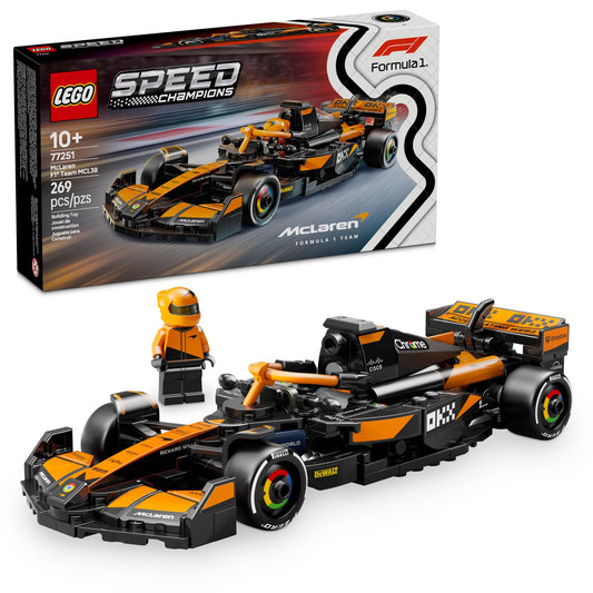 LEGO Speed Champions MCL38 front view highlights authentic racing lines for display.