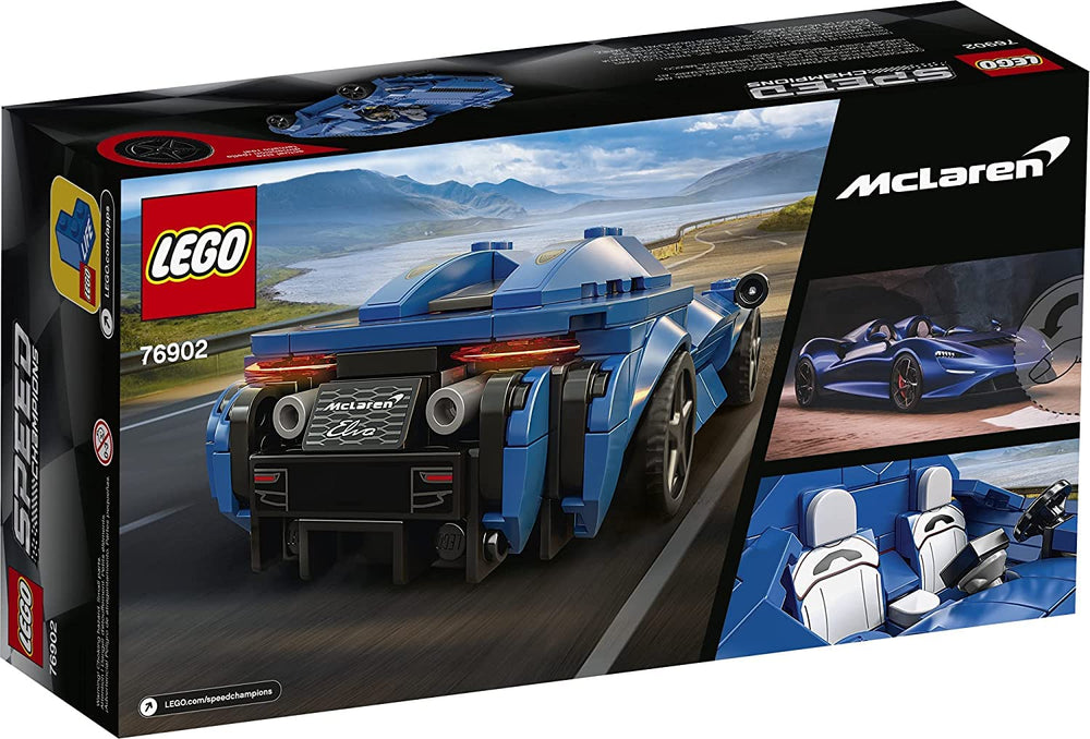 LEGO Speed Champions McLaren Elva 76902 cockpit open shows two-seat setup for imaginative play.