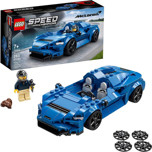 LEGO Speed Champions McLaren Elva 76902 front view shows detailed replica for display and imaginative play.