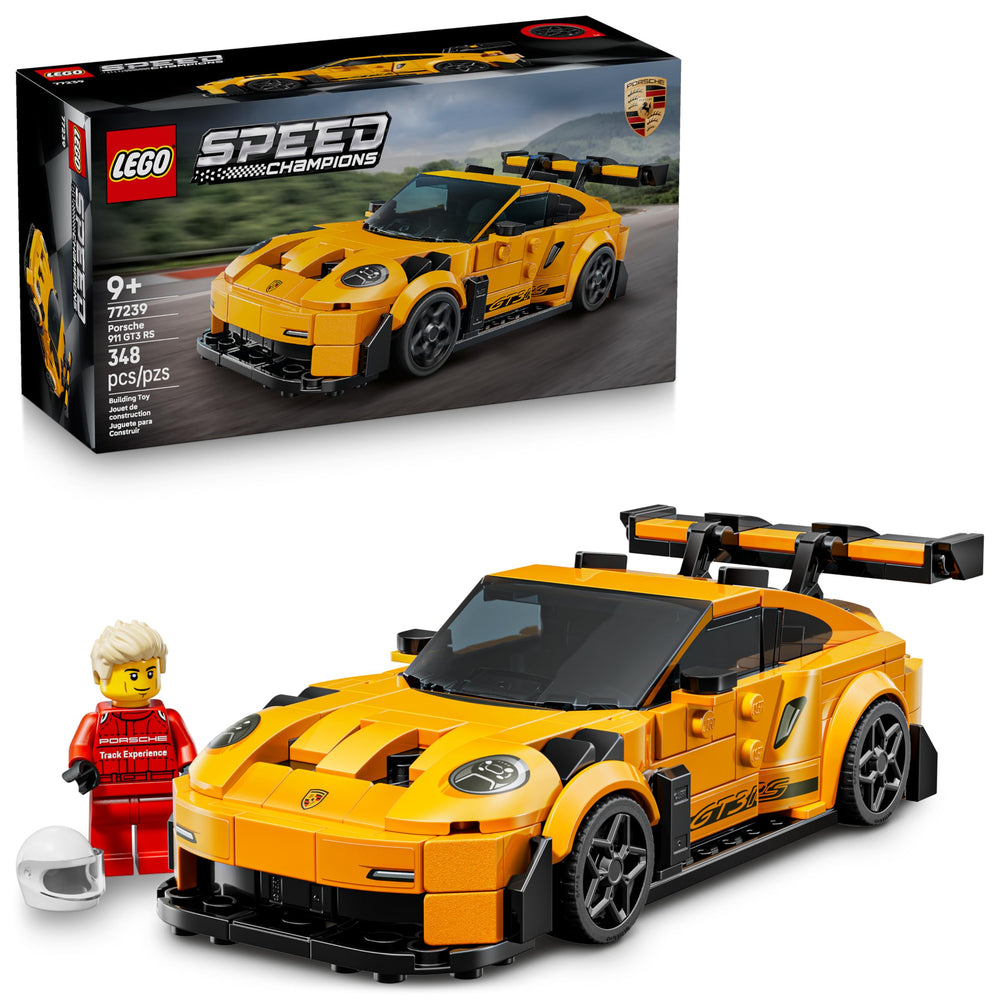 LEGO Speed Champions Porsche 911 GT3 RS front view with rear wing for display