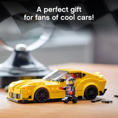 LEGO Speed Champions Toyota GR Supra building action captures assembly excitement.