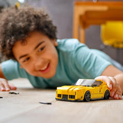 LEGO Speed Champions Toyota GR Supra rear view emphasizes sleek silhouette for collection.