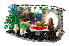 LEGO Star Wars Millennium Falcon Holiday Diorama lounge area with festive lights for imaginative play