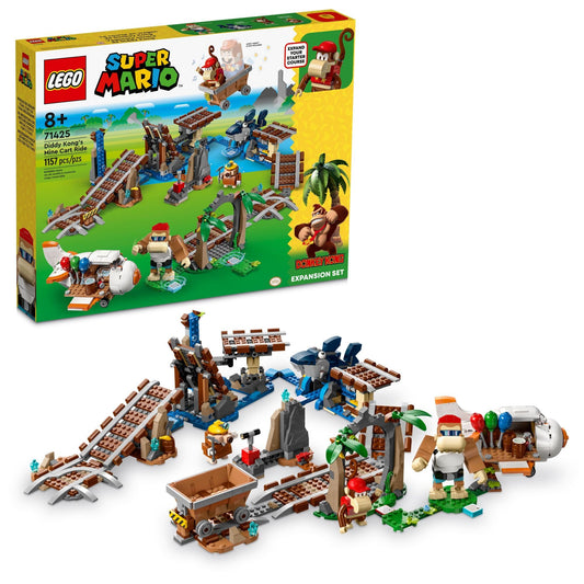 LEGO Super Mario Diddy Kong mine cart ride build scene for imaginative play