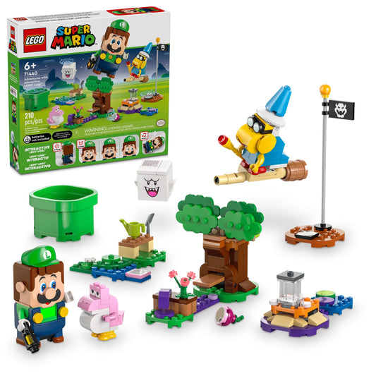 LEGO Super Mario Luigi interactive figure ready for garden adventures and coin collection.